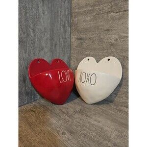 Set Of 2 Rae Dunn Valentines “LOVE” "XOXO" Heart Wall Plaque Holders Ceramic